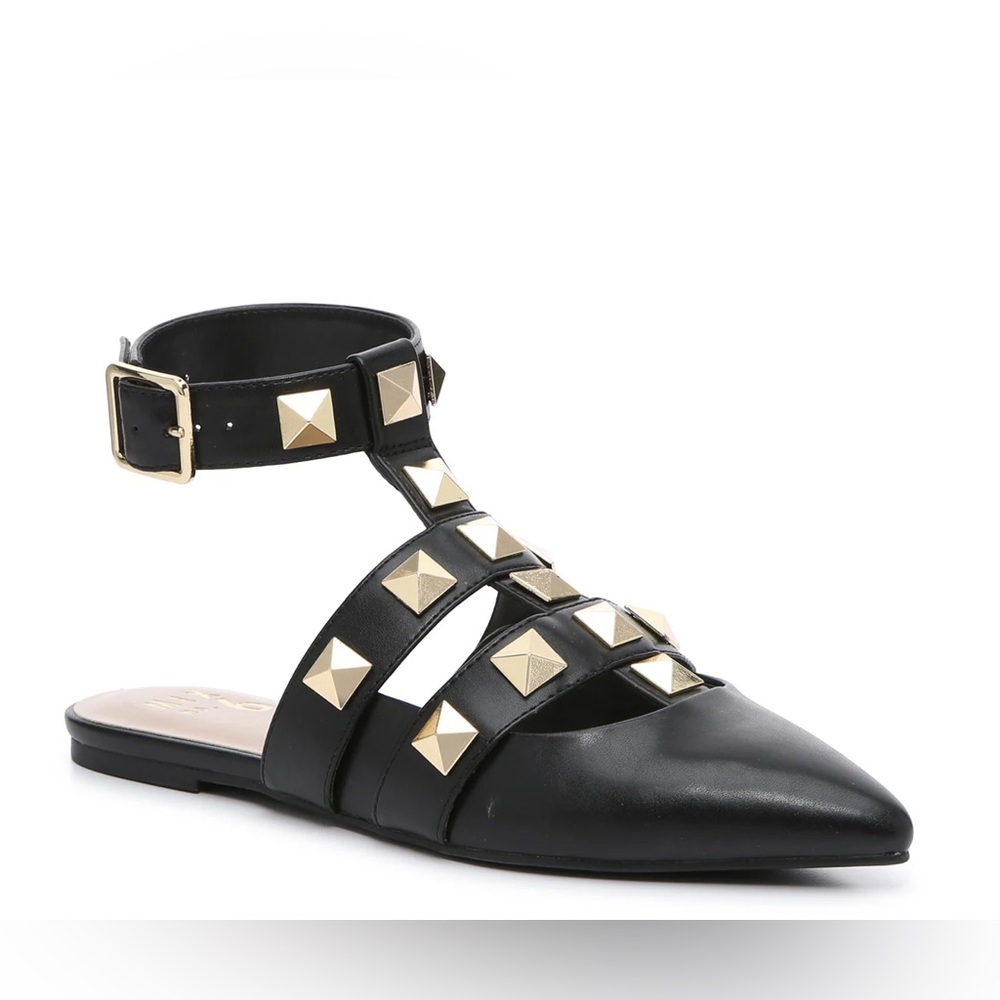 Strappy, studded flat mules (sz 9.5)